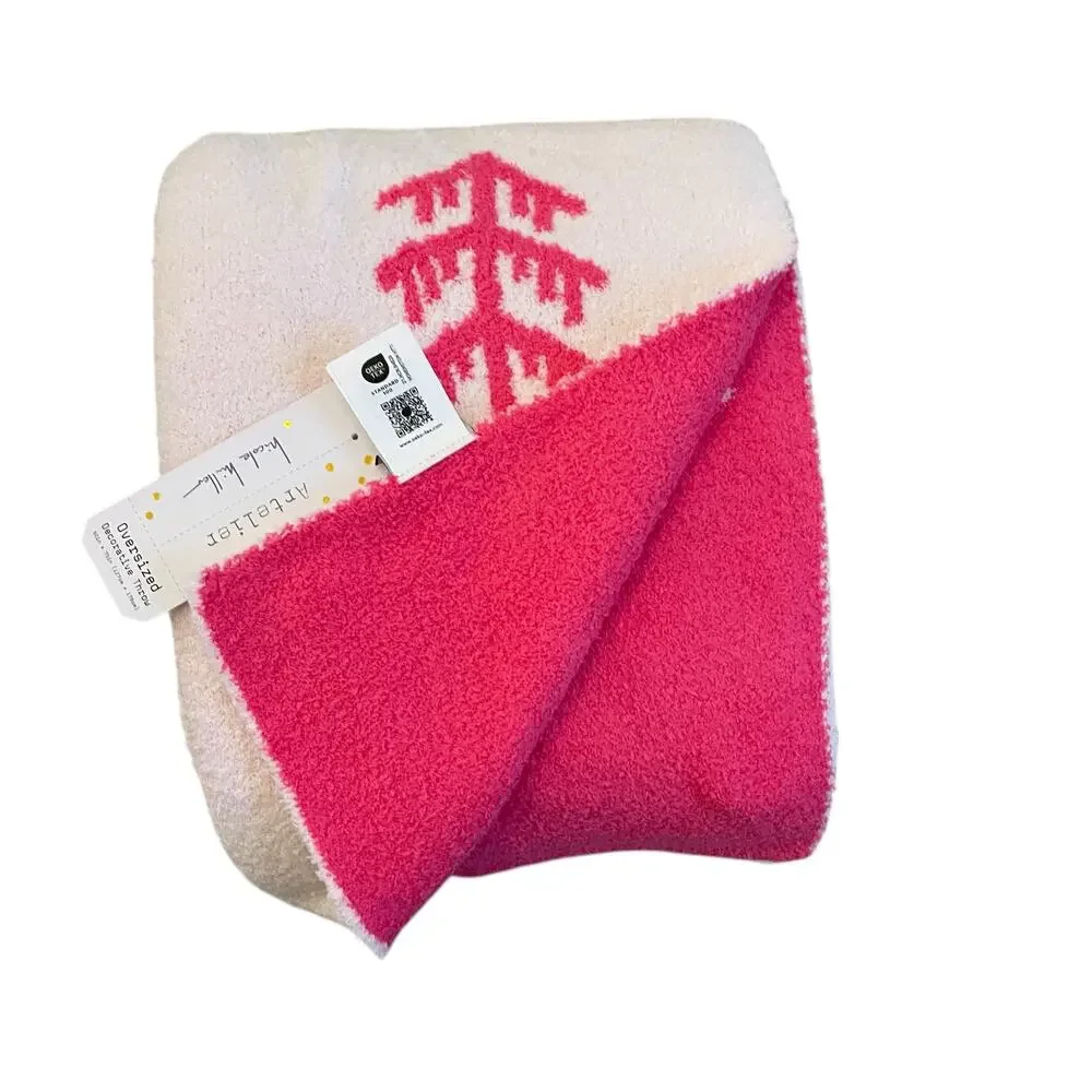 Nicole Miller Reversible Christmas Tree Throw Blanket 50x70 Hot Pink & White New